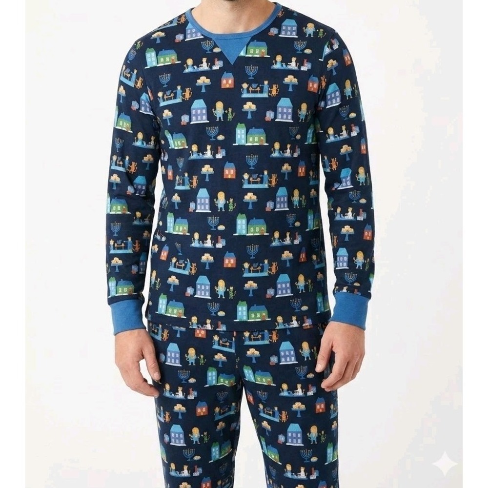 Men's Hanukkah Lions Print Pajama Set XXL Navy Blue Matching Family Target‎